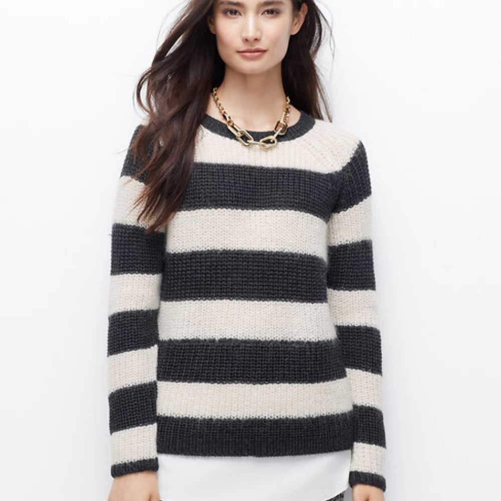 ANN TAYLOR $98 Striped Two-In-One Sweater ~ XL ~ NWT ~ City Grey/White